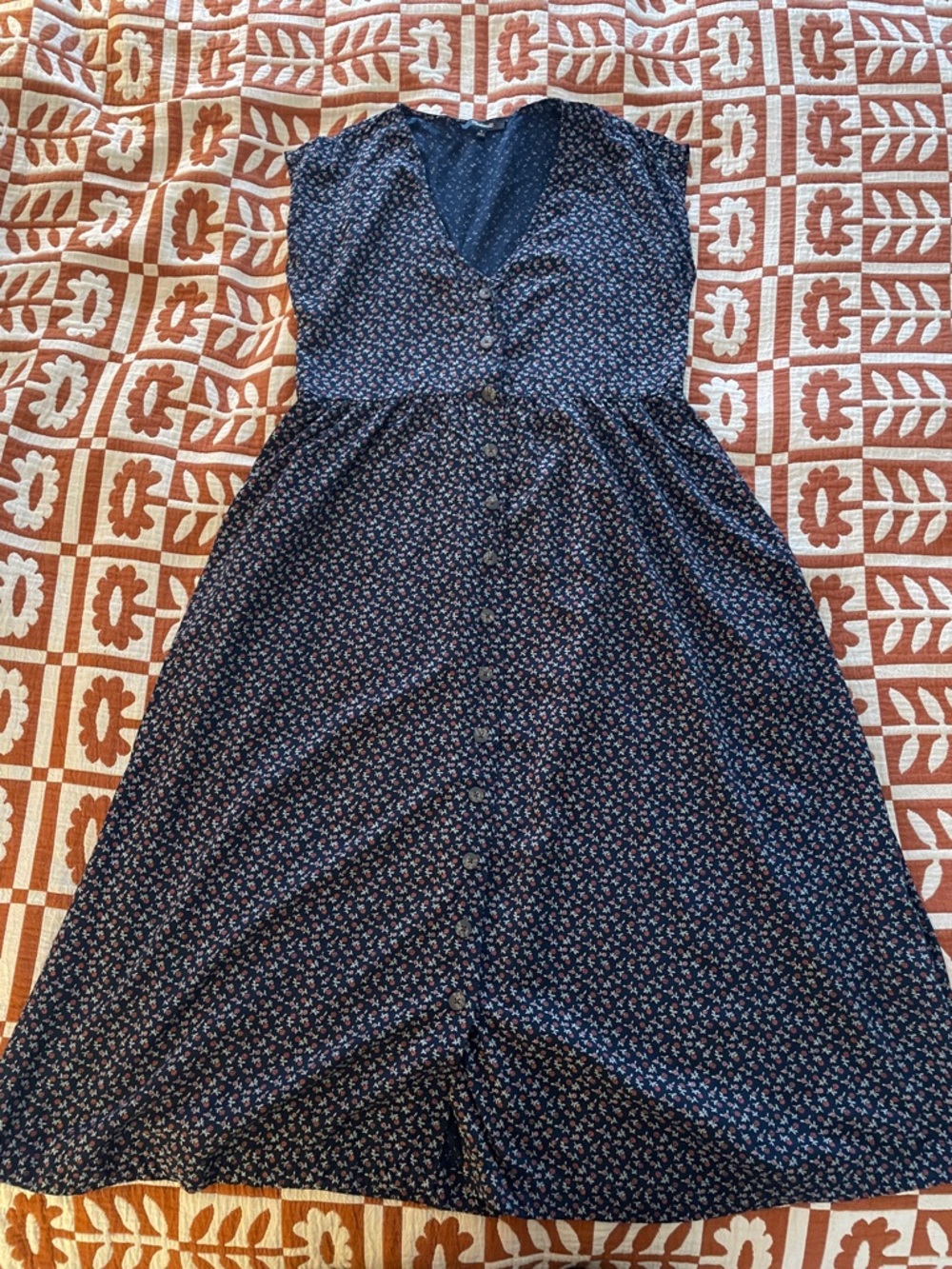 Madewell Navy Blue Floral Button-Front Midi Dress